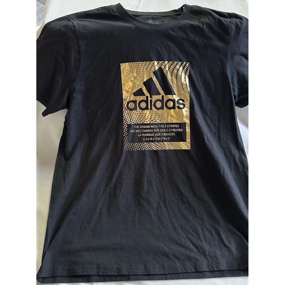 Adidas Black Gold Logo Graphic T Shirt Men's XL NWT Metallic Box‎ Logo Tee